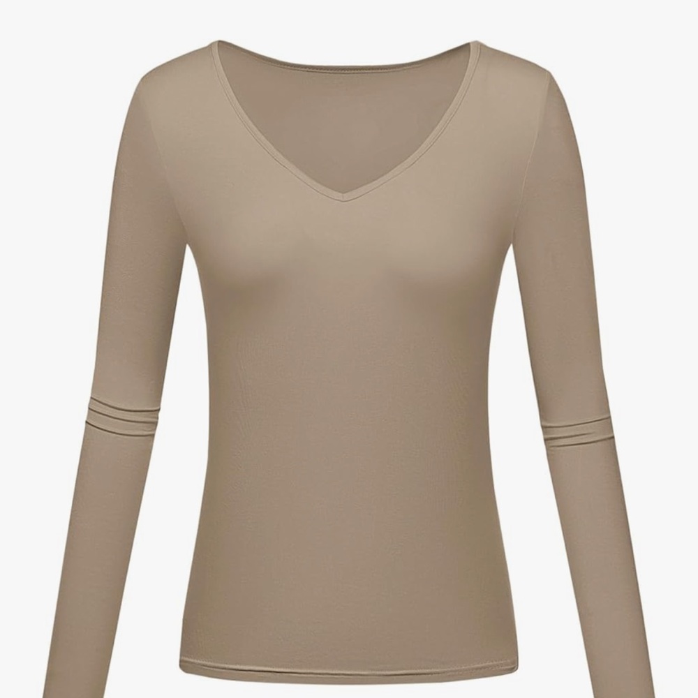 Chic Nation Taupe Long Sleeve V-Neck Top